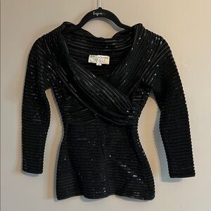 St. John Black Ribbed Sequin Blouse